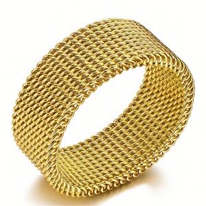 Gold Mesh Band Ring for Women - Elegant Wide Stackable Design